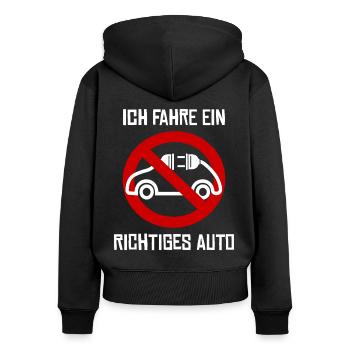 gegen E-Auto mit Strom Anti Elektroauto - Frauen Premium Bio Zip Hoodie - Schwarz - Hinten - Julia (174cm)