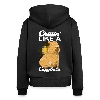 Capybara Wasserschwein - Frauen Premium Bio Zip Hoodie - Schwarz - Hinten - Julia (174cm)