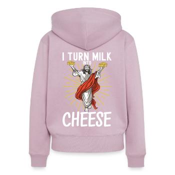 Amateurs de fromage Gouda - Sweat à capuche zippé Premium bio Femme - rose poudré - Dos - Julia (174cm)