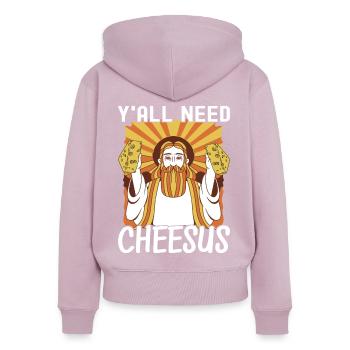Amateurs de fromage Gouda - Sweat à capuche zippé Premium bio Femme - rose poudré - Dos - Julia (174cm)