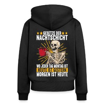 Nachtschicht Nachtdienst - Frauen Premium Bio Zip Hoodie - Schwarz - Hinten - Julia (174cm)