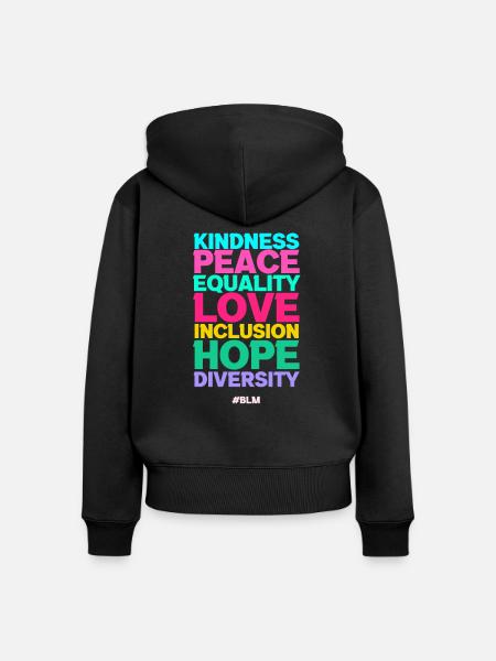 Frieden Liebe Inklusion Gleichheit - Frauen Premium Bio Zip Hoodie - Schwarz