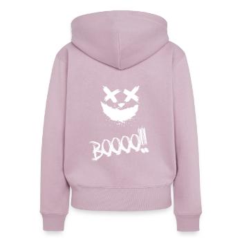 BOOOOO! Creepy pumpkin face - Women's Premium Organic Zip Hoodie - dusky pink - Back - Julia (174cm)