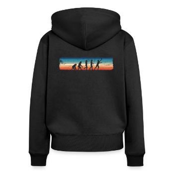 Evolution des Baseballs — - Frauen Premium Bio Zip Hoodie - Schwarz - Hinten - Julia (174cm)