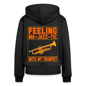 Trompete Trompetenspieler - Frauen Premium Bio Zip Hoodie - Schwarz - Hinten - Julia (174cm)