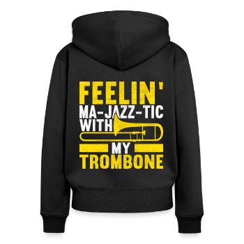 Posaune Trombone - Sweat à capuche zippé Premium bio Femme - noir - Dos - Julia (174cm)