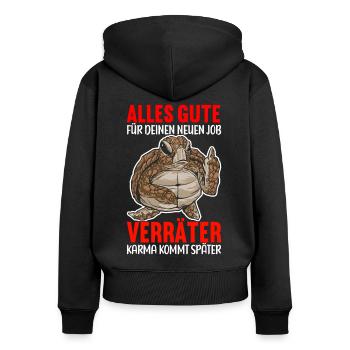 Abschiedsgeschenk Kollege Jobwechsel - Frauen Premium Bio Zip Hoodie - Schwarz - Hinten - Julia (174cm)