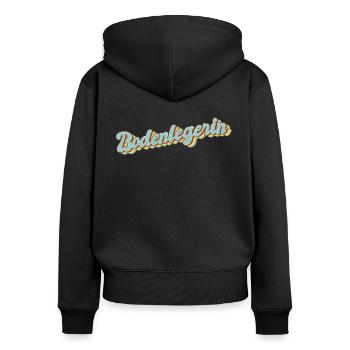 Parkett-Teppich Abschluss-Geschenk Bodenlegerin - Frauen Premium Bio Zip Hoodie - Schwarz - Hinten - Julia (174cm)