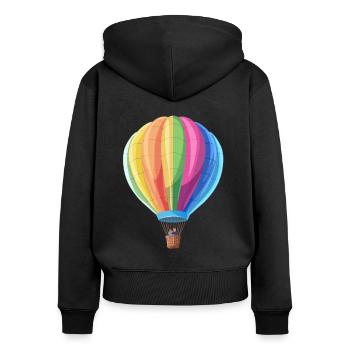 Bunte Heißluftballons schweben am Himmel - Frauen Premium Bio Zip Hoodie - Schwarz - Hinten - Julia (174cm)