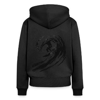 Surfeur surfant sur une énorme vague dans un 2 - Sweat à capuche zippé Premium bio Femme - noir - Dos - Julia (174cm)
