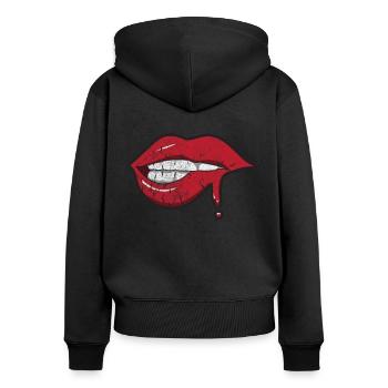 Lèvres bouche dents rouge à lèvres - Sweat à capuche zippé Premium bio Femme - noir - Dos - Julia (174cm)
