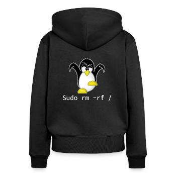 Tux Linux Pingouin Sudo Rm Rf | Hacke geek geek - Sweat à capuche zippé Premium bio Femme - noir - Dos - Julia (174cm)