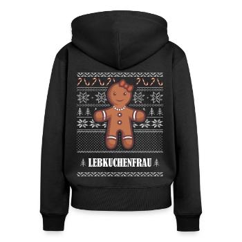 Ugly Christmas Sweater Lebkuchenfrau Partner Paar - Frauen Premium Bio Zip Hoodie - Schwarz - Hinten - Julia (174cm)