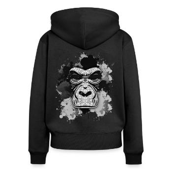 Gorilla - Frauen Premium Bio Zip Hoodie - Schwarz - Hinten - Julia (174cm)