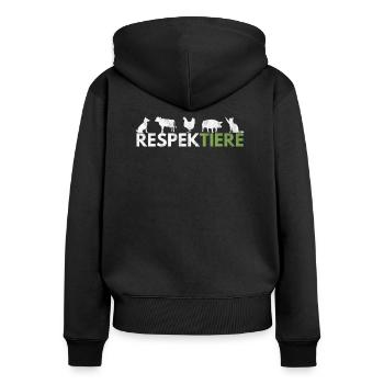 RespekTIERE - Veganer & Tierliebhaber - Frauen Premium Bio Zip Hoodie - Schwarz - Hinten - Julia (174cm)
