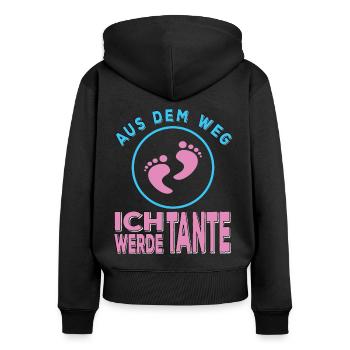 Aus dem Weg ich werde Tante Ankündigung - Frauen Premium Bio Zip Hoodie - Schwarz - Hinten - Julia (174cm)
