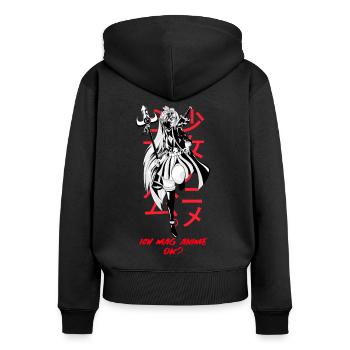 Anime Design ich mag Anime, ok? - Frauen Premium Bio Zip Hoodie - Schwarz - Hinten - Julia (174cm)