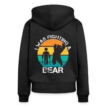 I Was Fighting A Bear Gebrochenes Bein Gipsbein - Frauen Premium Bio Zip Hoodie - Schwarz - Hinten - Julia (174cm)