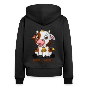 Moo Cow Funny Farmer cow design for a moo moo - Women's Premium Organic Zip Hoodie - black - Back - Julia (174cm)