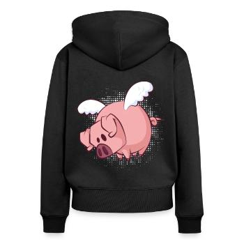 Funny flying pig - Women's Premium Organic Zip Hoodie - black - Back - Julia (174cm)