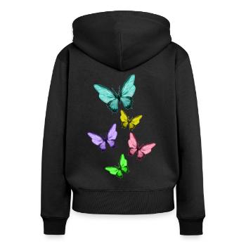 Cute Colorful Butterflies Vintage Butterfly - Sweat à capuche zippé Premium bio Femme - noir - Dos - Julia (174cm)