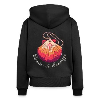 Camino de Santiago Jakobsweg Pilgermuschel Pilger - Frauen Premium Bio Zip Hoodie - Schwarz - Hinten - Julia (174cm)