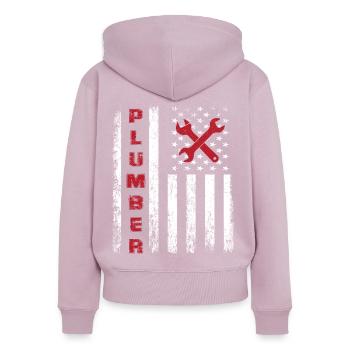 Proud plumber design for american patriots - Sweat à capuche zippé Premium bio Femme - rose poudré - Dos - Julia (174cm)