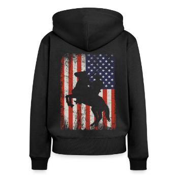 shirt western with american flag - Sweat à capuche zippé Premium bio Femme - noir - Dos - Julia (174cm)
