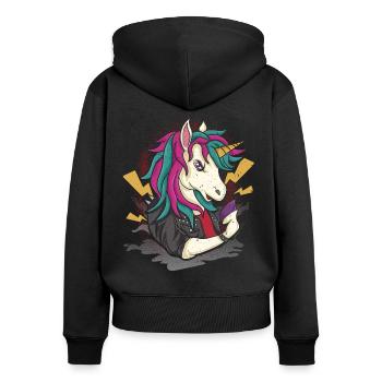heavy metal unicorn rock - Women's Premium Organic Zip Hoodie - black - Back - Julia (174cm)