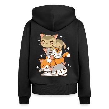kawaii cat pile shirt - Frauen Premium Bio Zip Hoodie - Schwarz - Hinten - Julia (174cm)