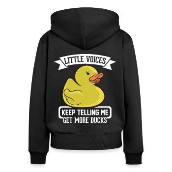 Rubber duck design - little voices keep telling me - Women's Premium Organic Zip Hoodie - black - Back - Julia (174cm)