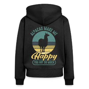 Alpacas make me happy- funny Alpaca shirt for - Frauen Premium Bio Zip Hoodie - Schwarz - Hinten - Julia (174cm)
