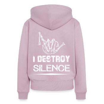i destroy silence bagpipe - Sweat à capuche zippé Premium bio Femme - rose poudré - Dos - Julia (174cm)