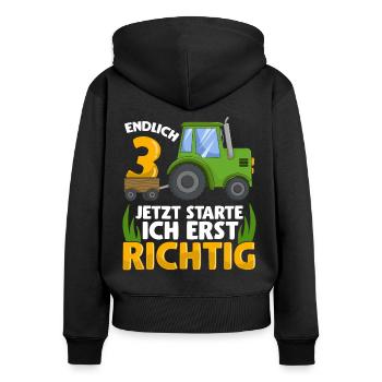 3. Geburtstag Traktor deko ich bin Endlich 3 Jahre - Frauen Premium Bio Zip Hoodie - Schwarz - Hinten - Julia (174cm)