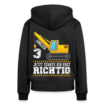 3. Geburtstag Bagger deko ich bin Endlich 3 Jahre - Frauen Premium Bio Zip Hoodie - Schwarz - Hinten - Julia (174cm)