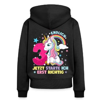 3. Geburtstag Mädchen kleid deko ich bin endlich 3 - Frauen Premium Bio Zip Hoodie - Schwarz - Hinten - Julia (174cm)