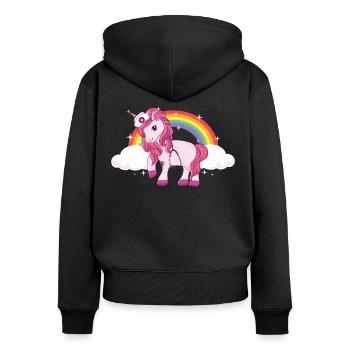 cute fun unicorn school nurse - Frauen Premium Bio Zip Hoodie - Schwarz - Hinten - Julia (174cm)