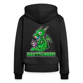 Drachen Letztes Einhorn Lustiges Einhörner - Frauen Premium Bio Zip Hoodie - Schwarz - Hinten - Julia (174cm)