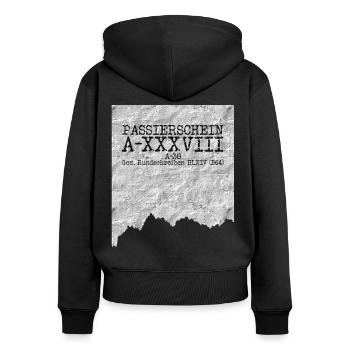 passierschein a38 schwarz - Frauen Premium Bio Zip Hoodie - Schwarz - Hinten - Julia (174cm)