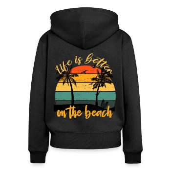 Life is better on the beach vintage sunset - Frauen Premium Bio Zip Hoodie - Schwarz - Hinten - Julia (174cm)