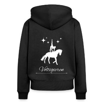 Voltigieren - Frauen Premium Bio Zip Hoodie - Schwarz - Hinten - Julia (174cm)