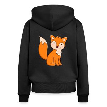 Fuchs Kinder Damen Herren - Frauen Premium Bio Zip Hoodie - Schwarz - Hinten - Julia (174cm)