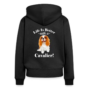 Cavalier King Charles Spaniel - Frauen Premium Bio Zip Hoodie - Schwarz - Hinten - Julia (174cm)