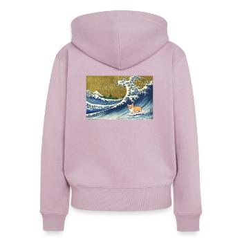 Corgi Hund Surfen Die große Welle - Frauen Premium Bio Zip Hoodie - Altrosa - Hinten - Julia (174cm)