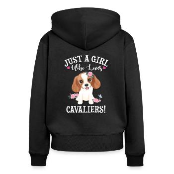 Cavalier King Charles Spaniel - Frauen Premium Bio Zip Hoodie - Schwarz - Hinten - Julia (174cm)