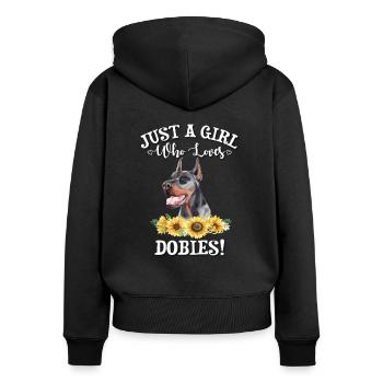 Dobermann - Frauen Premium Bio Zip Hoodie - Schwarz - Hinten - Julia (174cm)