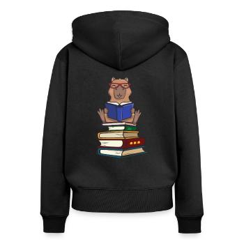 Capybara - Frauen Premium Bio Zip Hoodie - Schwarz - Hinten - Julia (174cm)