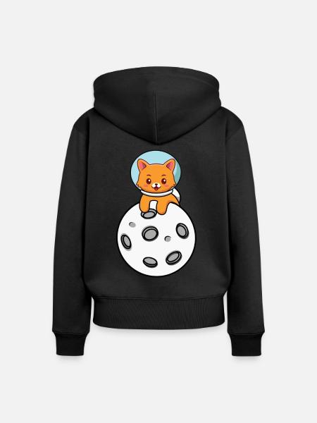 Weltraum Katze - Frauen Premium Bio Zip Hoodie - Schwarz