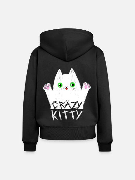 Crazy Kitty - Frauen Premium Bio Zip Hoodie - Schwarz