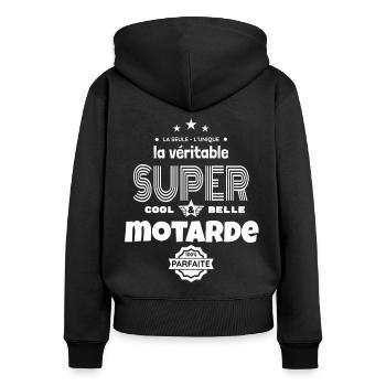 super motarde 100% parfaite humour - Sweat à capuche zippé Premium bio Femme - noir - Dos - Julia (174cm)